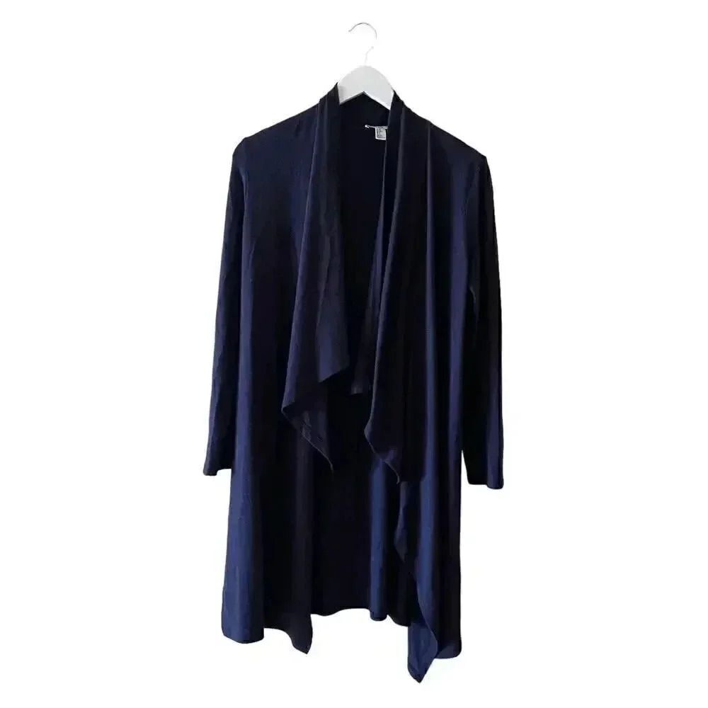 Halston Navy Oversized Longline Lounge Womens Drape Front Cardigan SweaterXS
